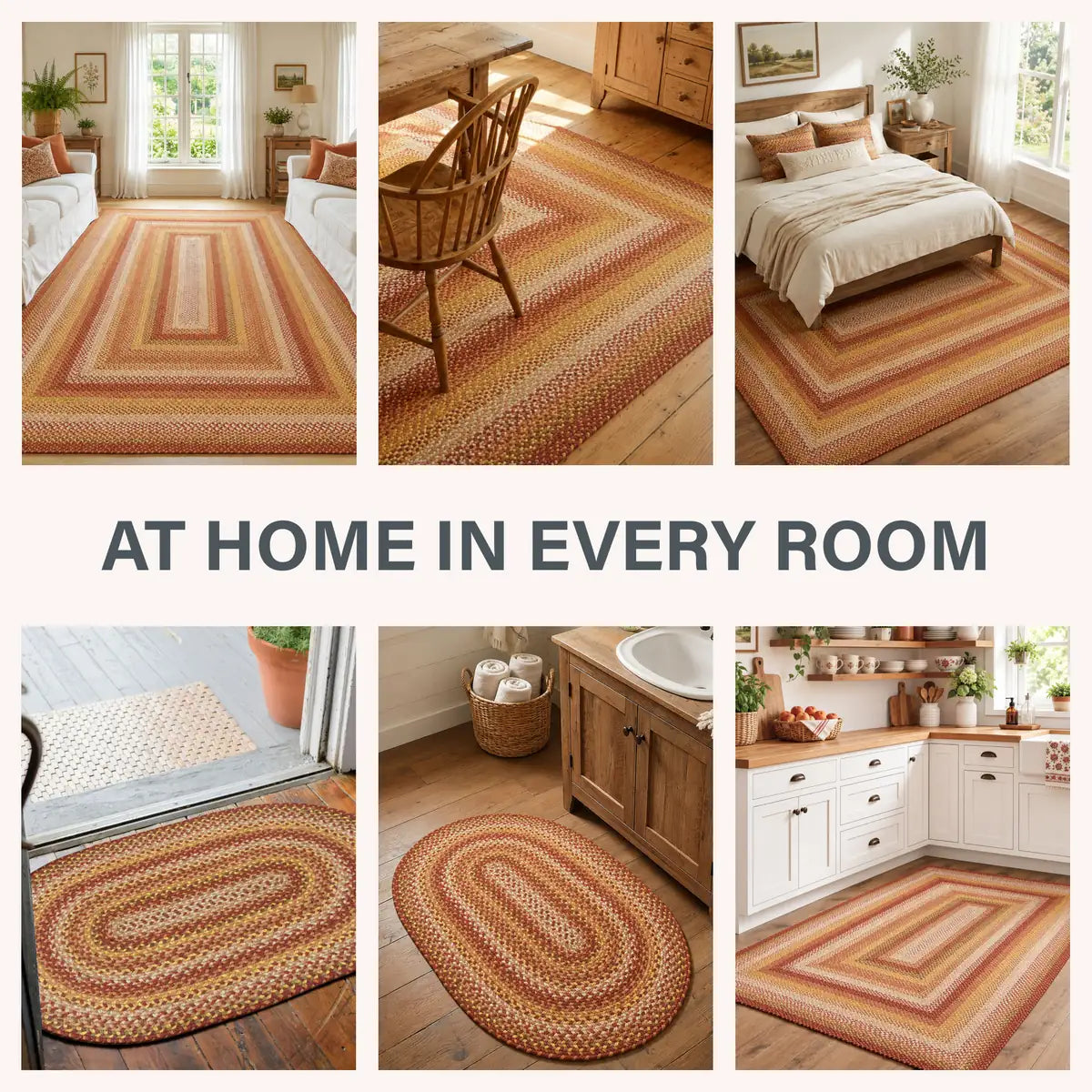 Amber Leaf Brick Red Braided Jute Rugs for Country Decor