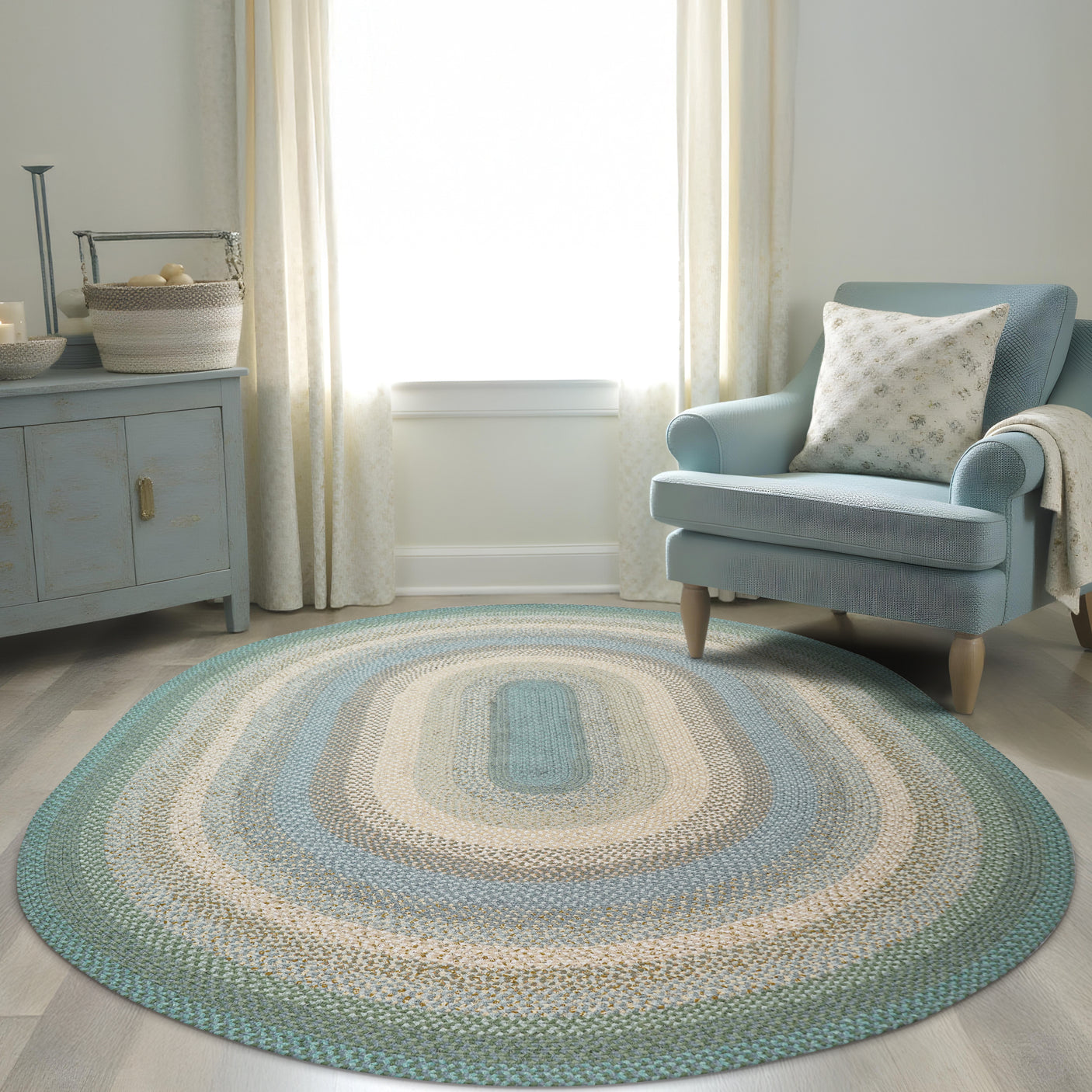 Baja Blue Oval Cotton Braided Rugs