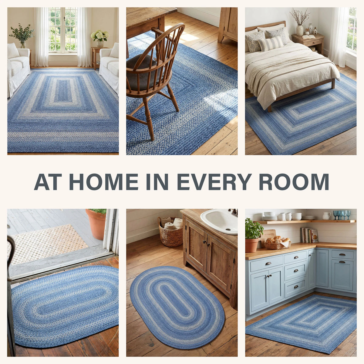 Denim Blue Braided Oval Jute Rugs