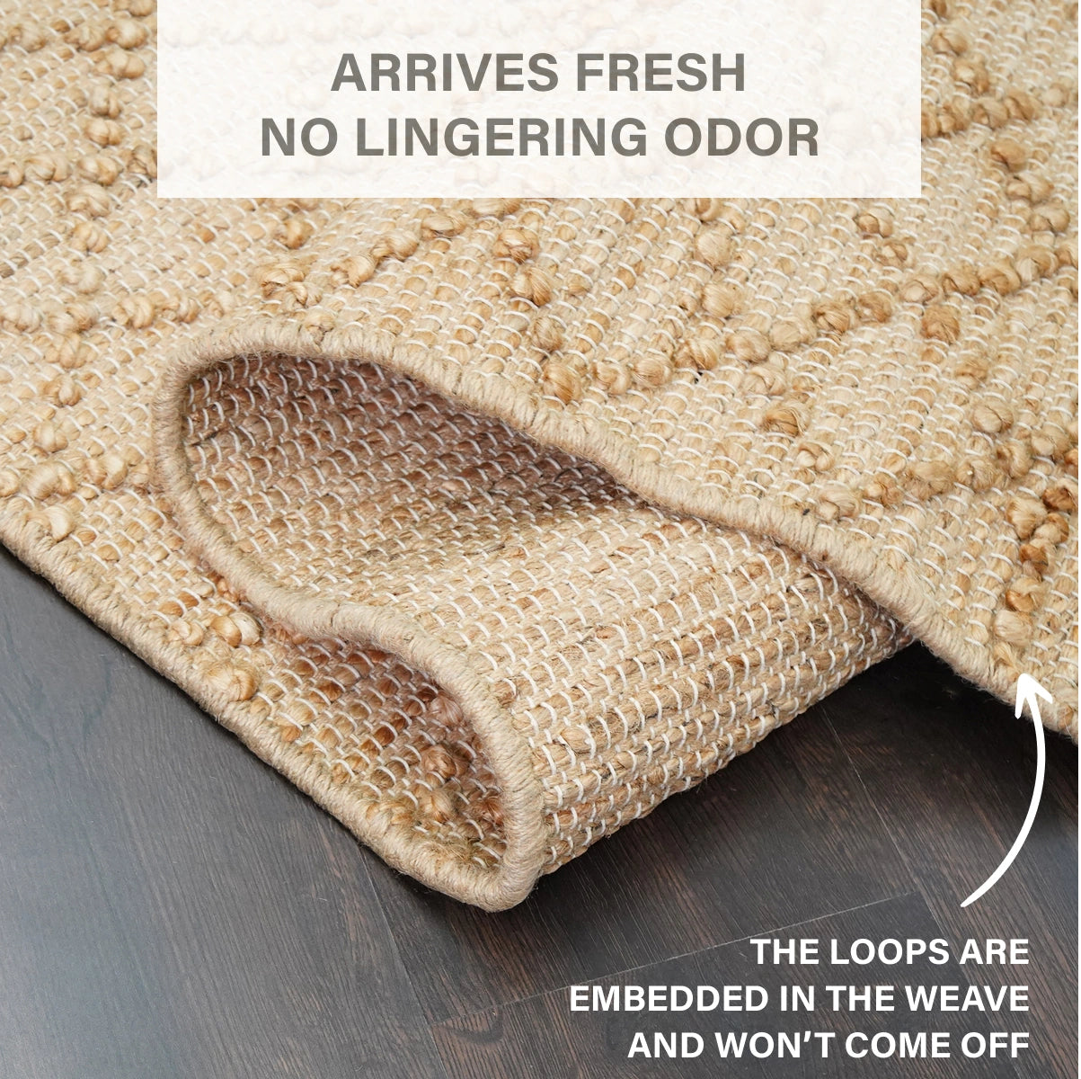 Nira Hand Spun Jute Rug, Raised Diamond Trellis with 3D Looped Yarn Detailing