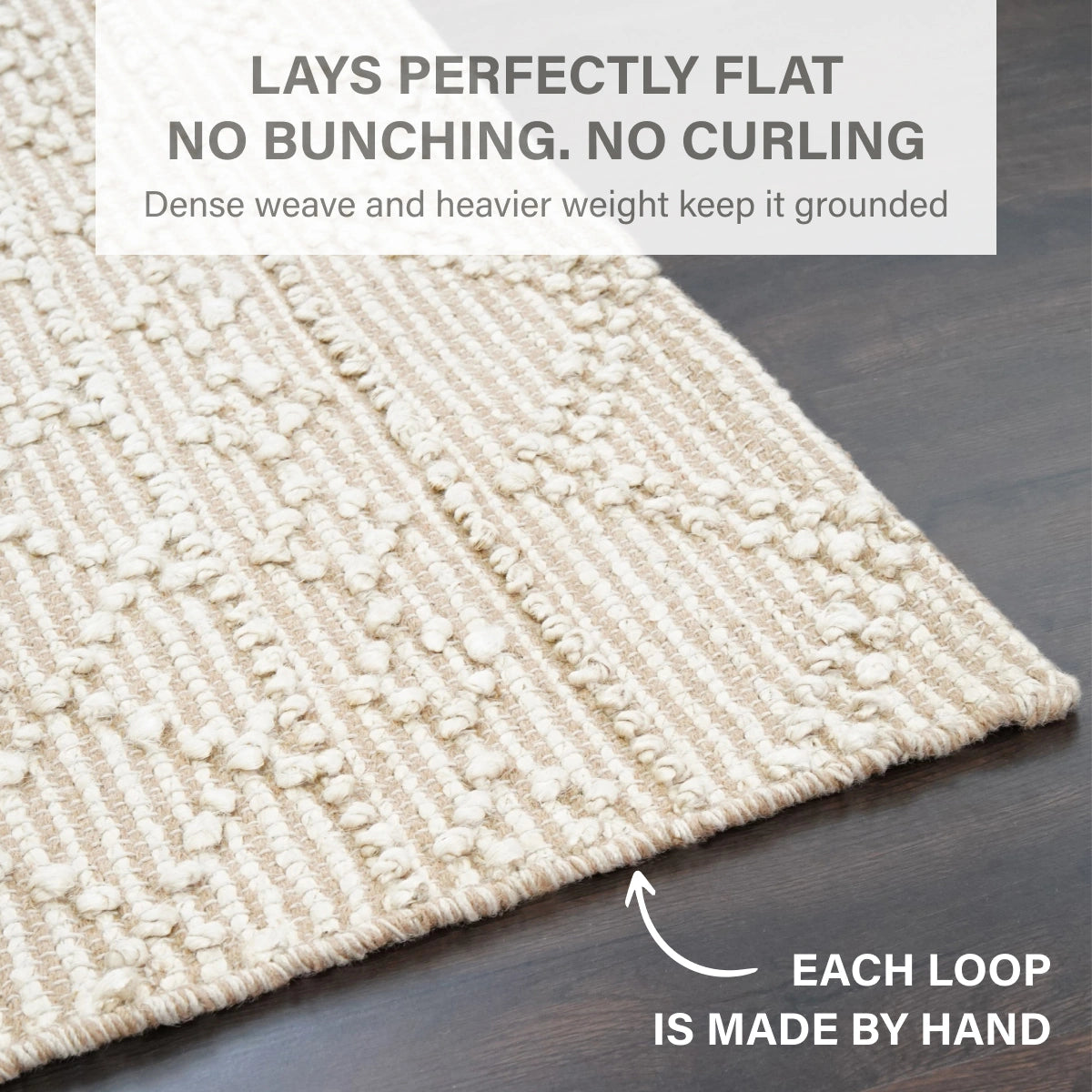 Mica Hand Spun Jute Rug with Raised Diamond Trellis, Looped Yarn, Linen White and Tan