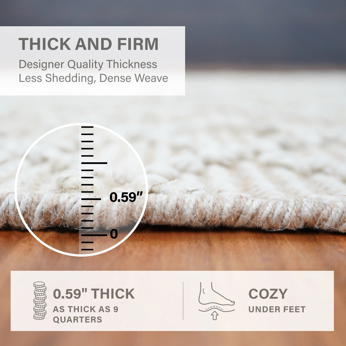 Mica Hand Spun Jute Rug with Raised Diamond Trellis, Looped Yarn, Linen White and Tan