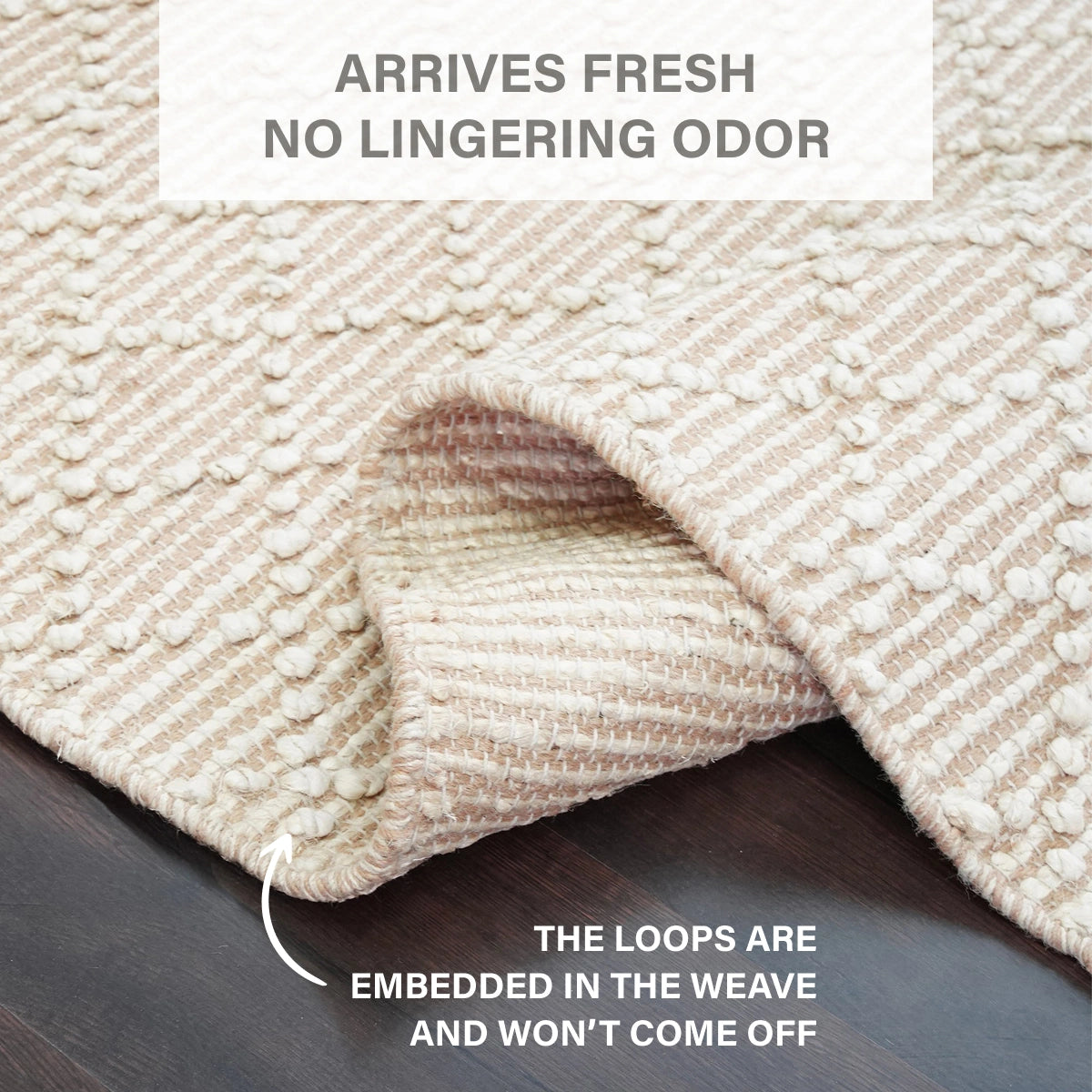 Mica Hand Spun Jute Rug with Raised Diamond Trellis, Looped Yarn, Linen White and Tan