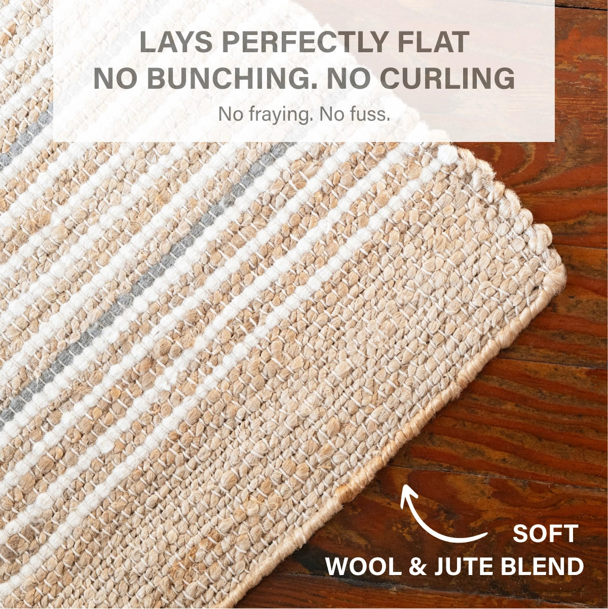 Remi Soft Hand Spun Jute Striped Rug with Wool Accent Stripes