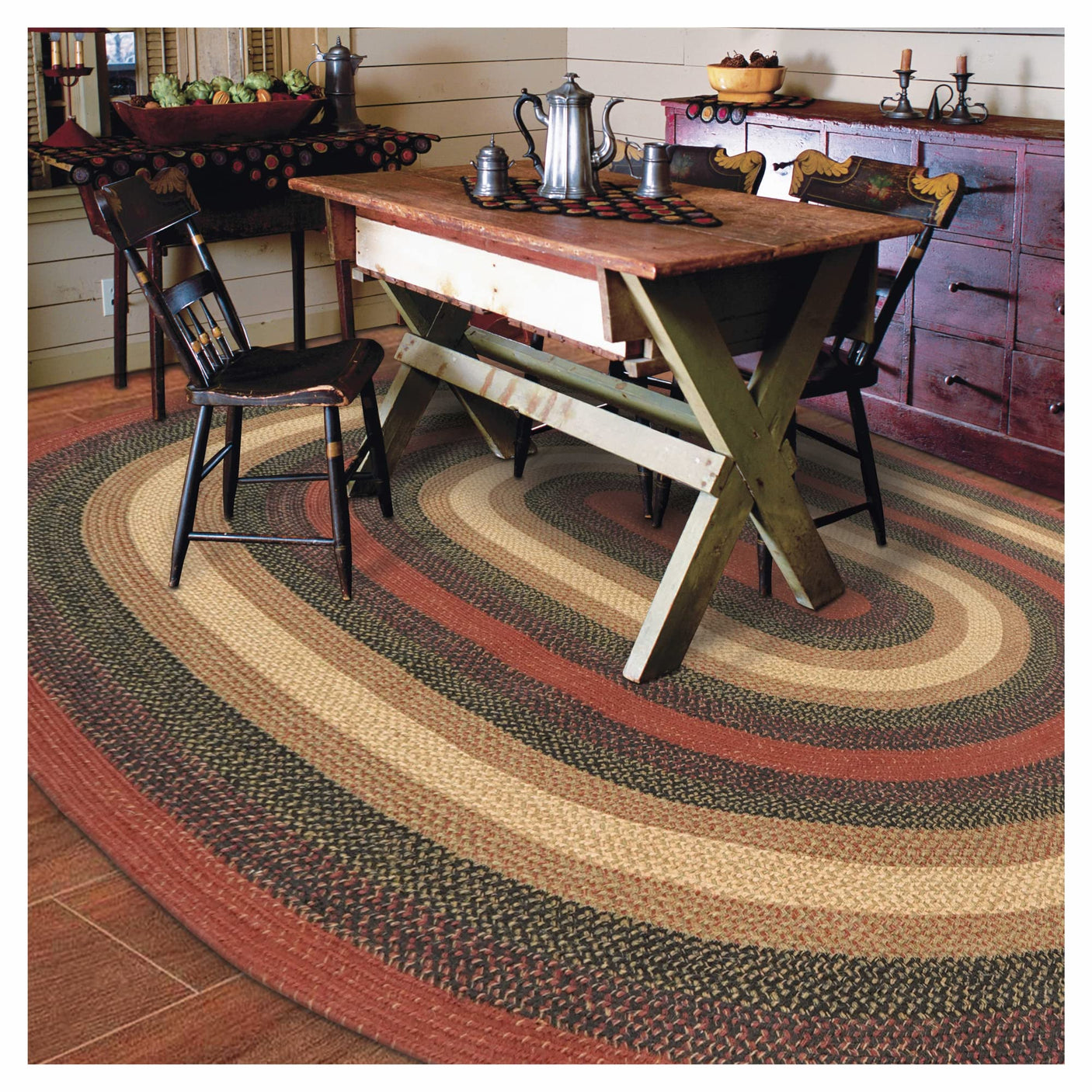 Highland Burgundy Oval Jute Braided Rugs