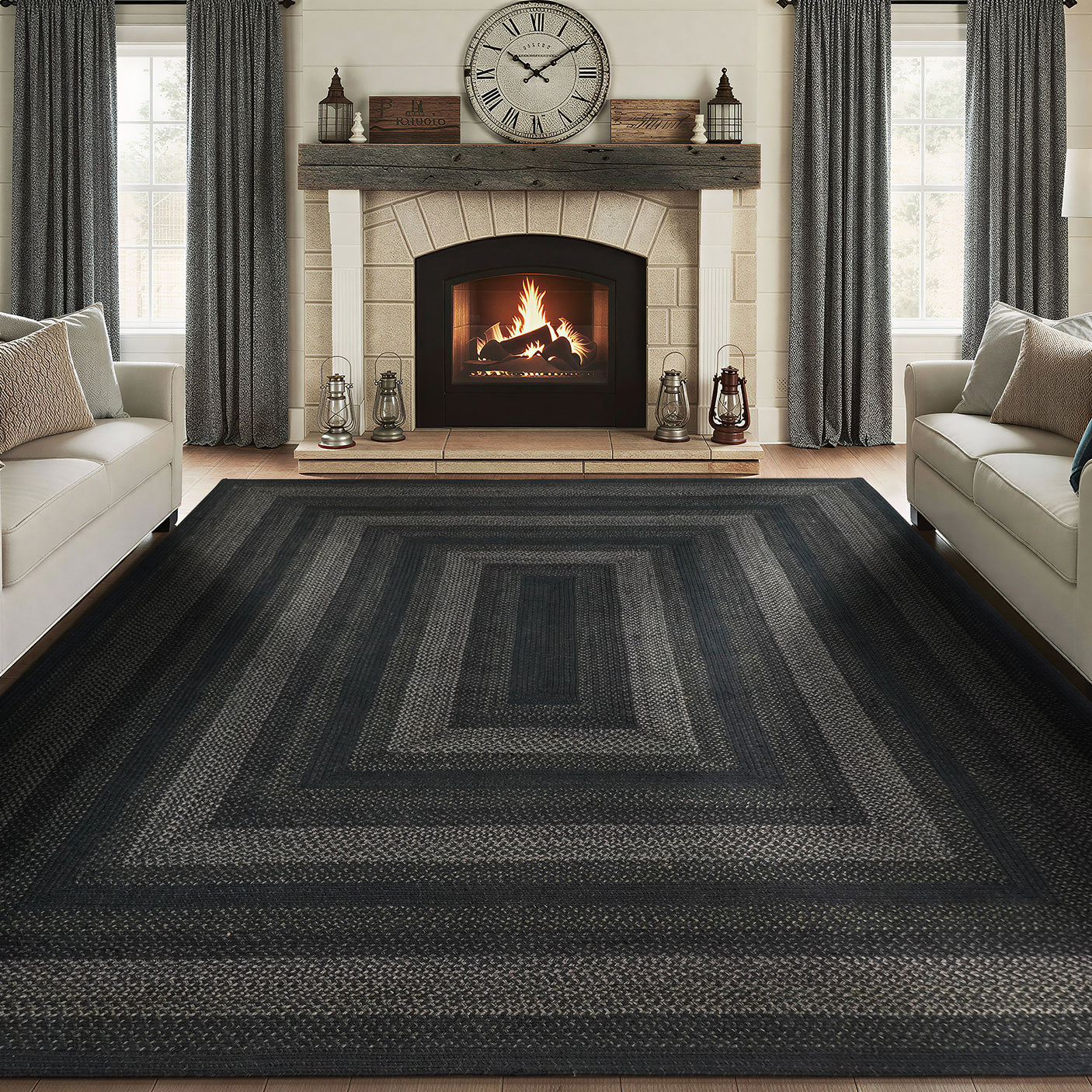 Jet Black Jute Braided Area Rug