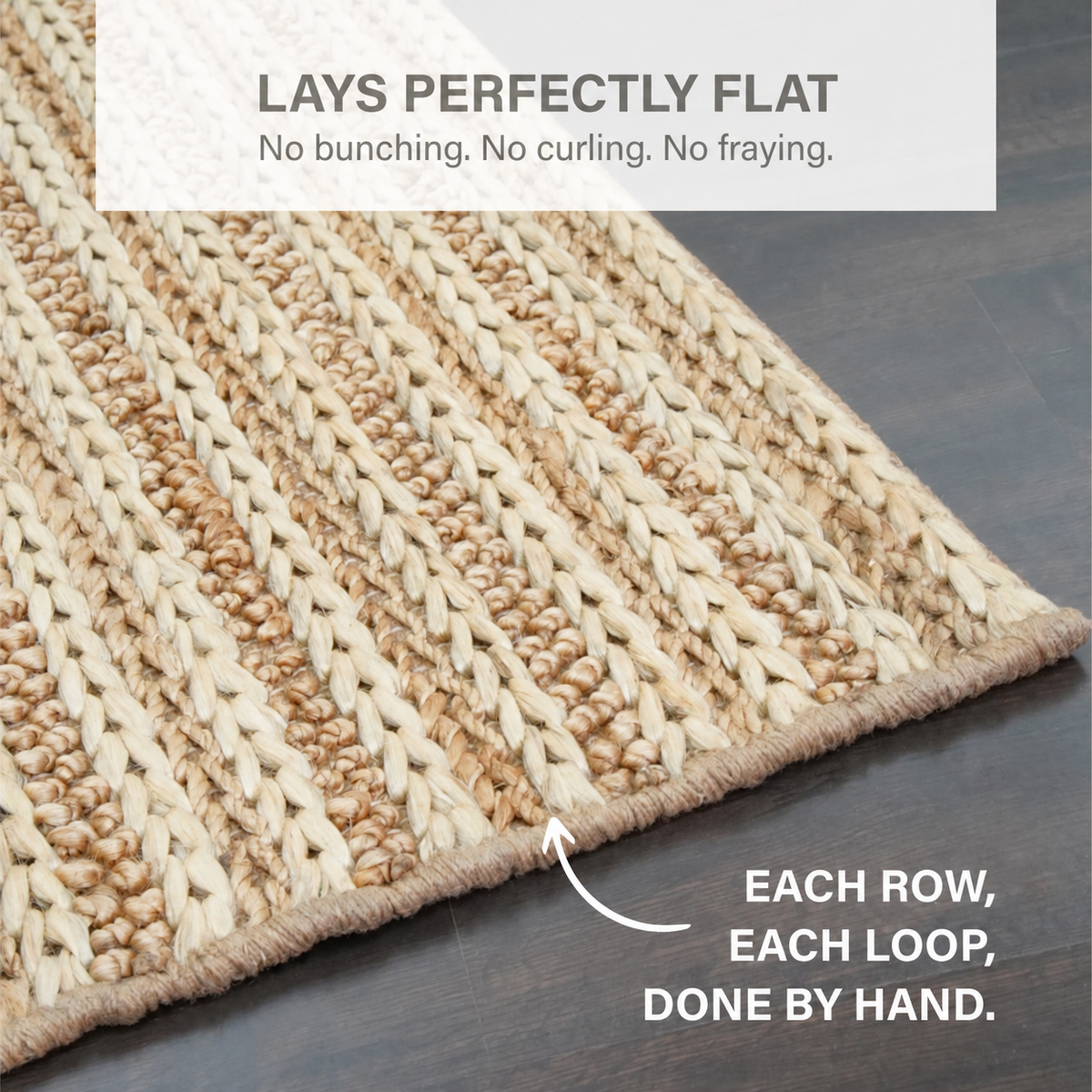 Laia Ultra Thick Hand Spun Jute Rug with Braided Stripes, Beige & Ivory