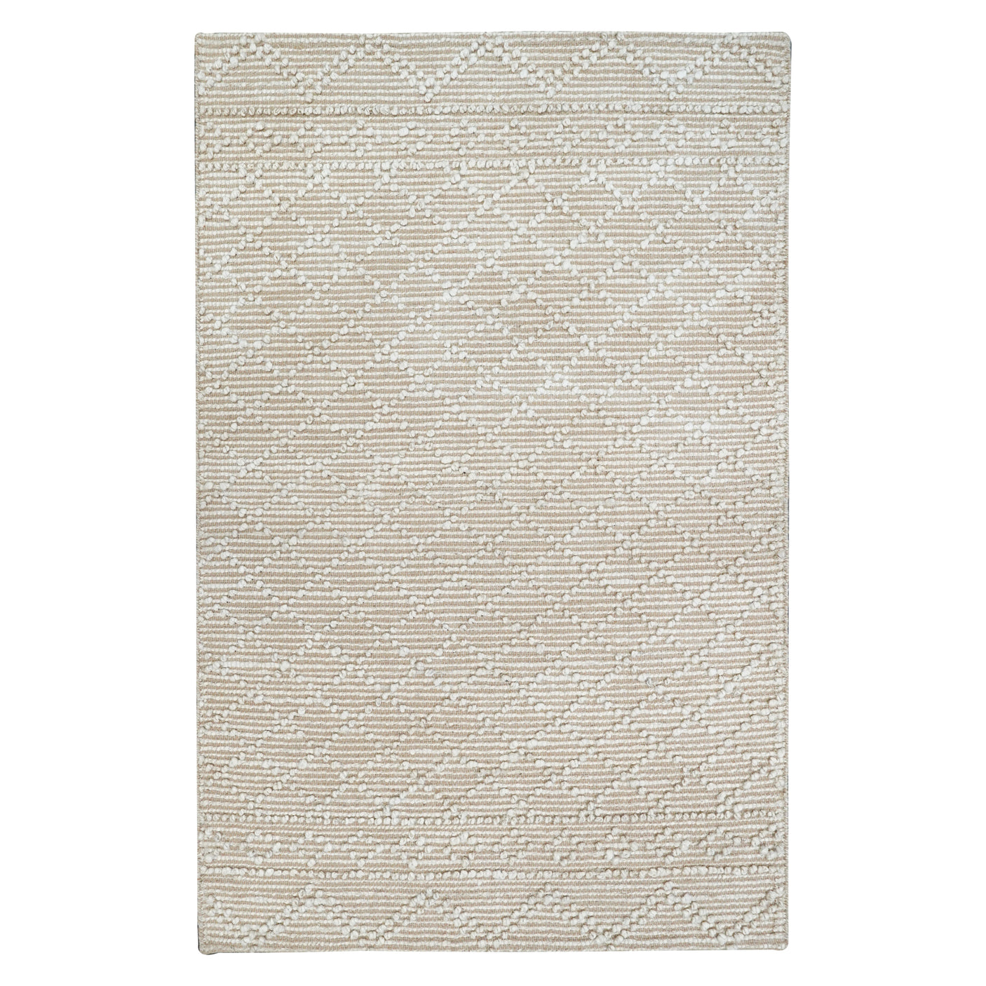 Mica Hand Spun Jute Rug with Raised Diamond Trellis, Looped Yarn, Linen White and Tan