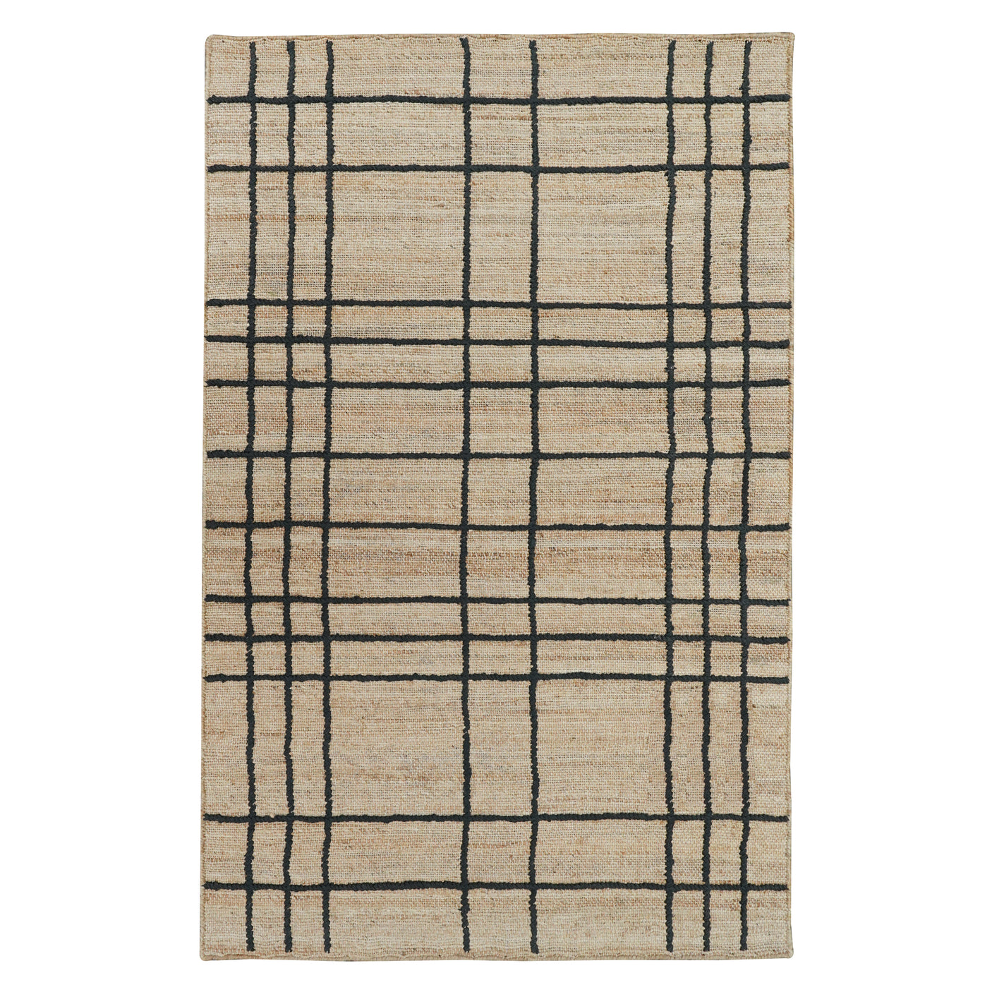 Nell Hand Embroidered Jute Windowpane Rug with Cotton Backing, Modern Farmhouse