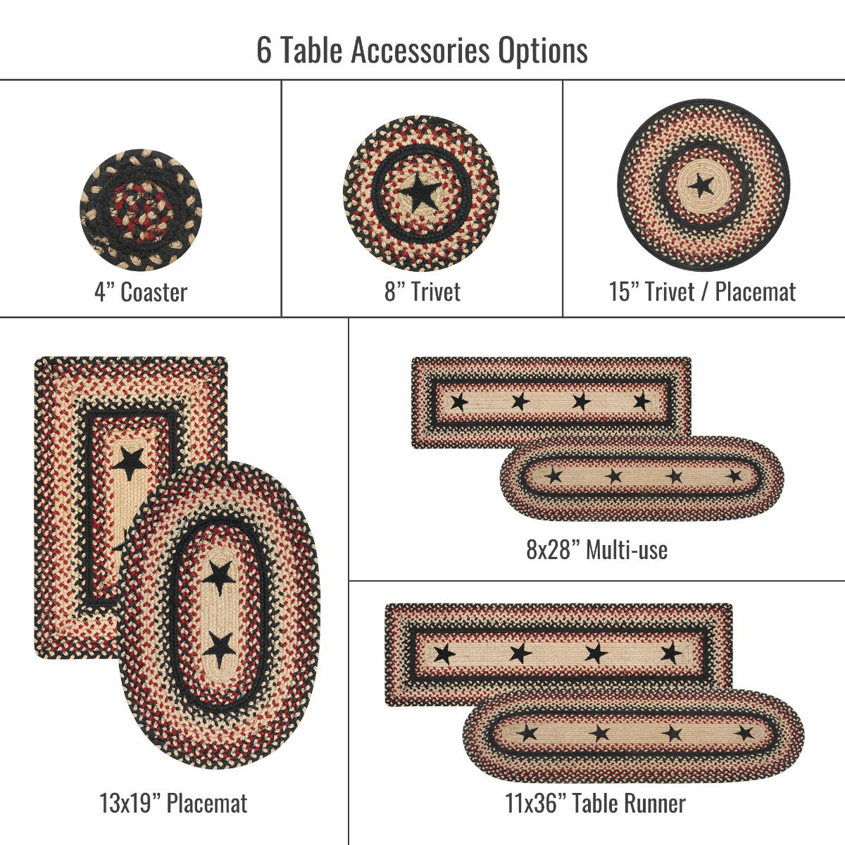 Best Rectangular, Round and Oval Primitive Star Braided Accessories for Living Room Placemats
