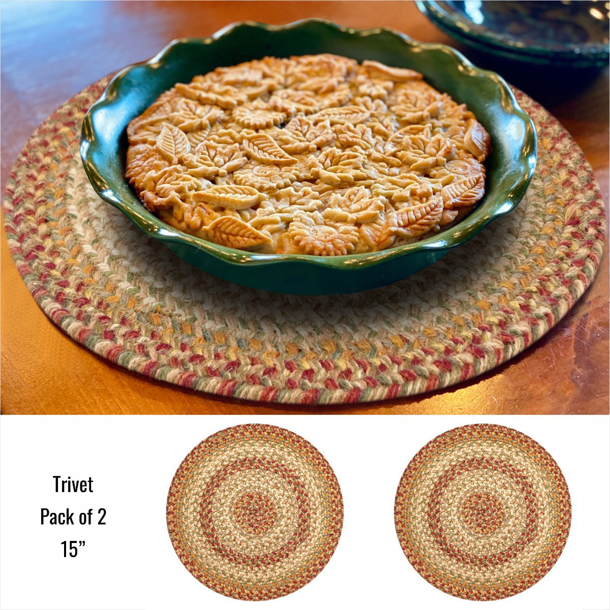 Round Beige Braided Accessories for Classic Wood Table Use