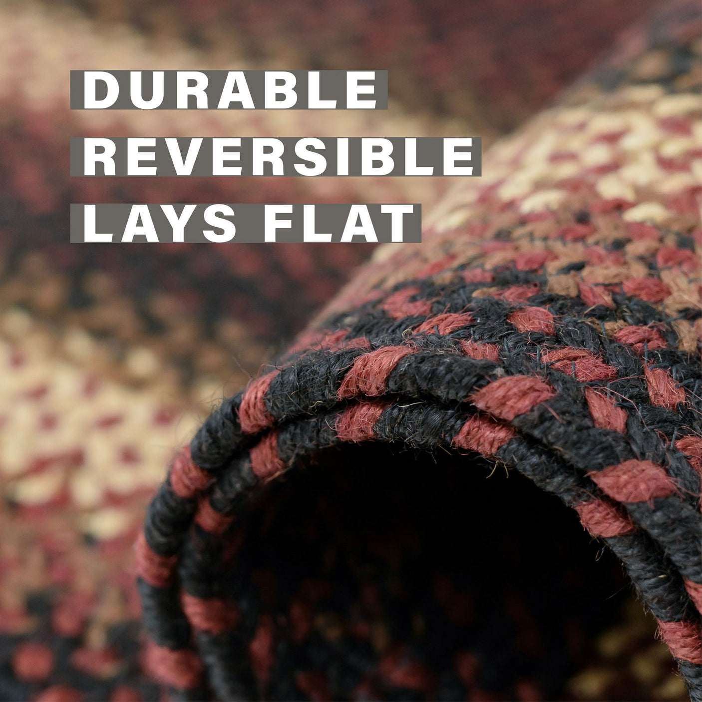 Prescott Black-Burgundy Jute Braided Oval Rug for flat surface