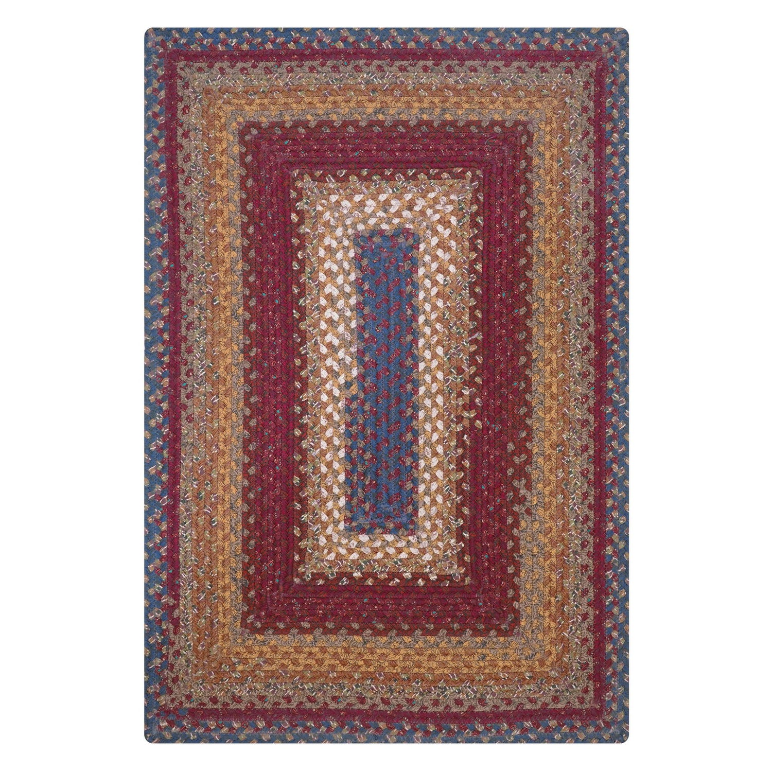 Shop Log Cabin Step Blue-Burgundy Rectangular Cotton Braided Rug silo
