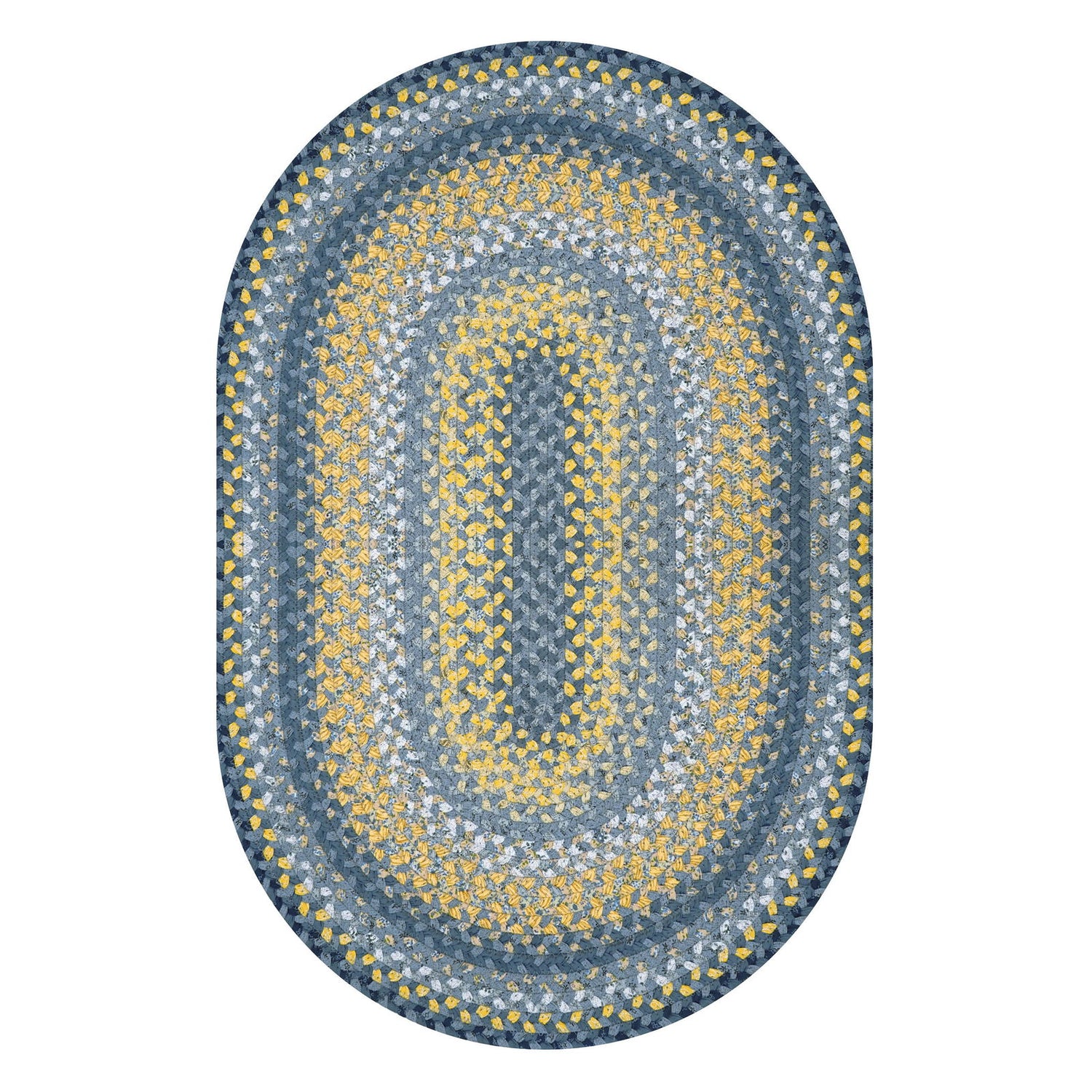 Sunflowers Blue - Gold Cotton Braided Oval Rug