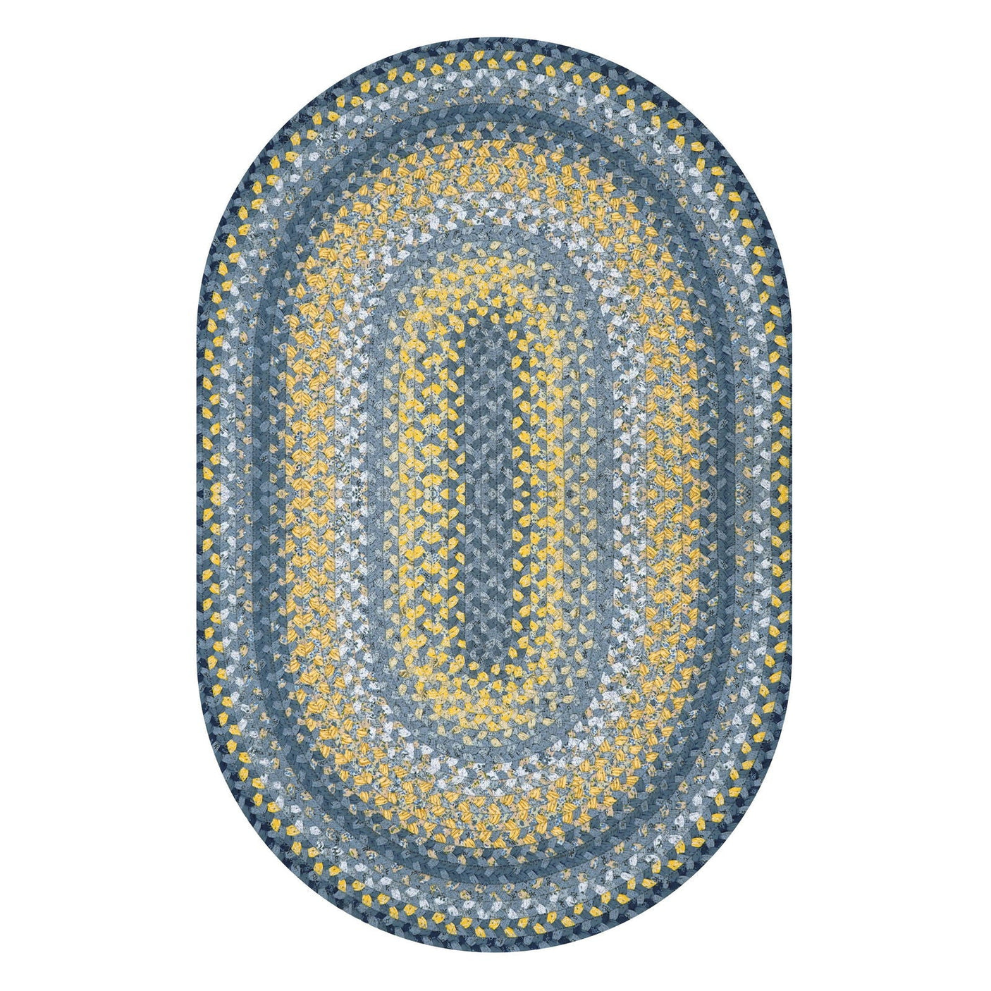 Sunflowers Blue - Gold Cotton Braided Oval Rug