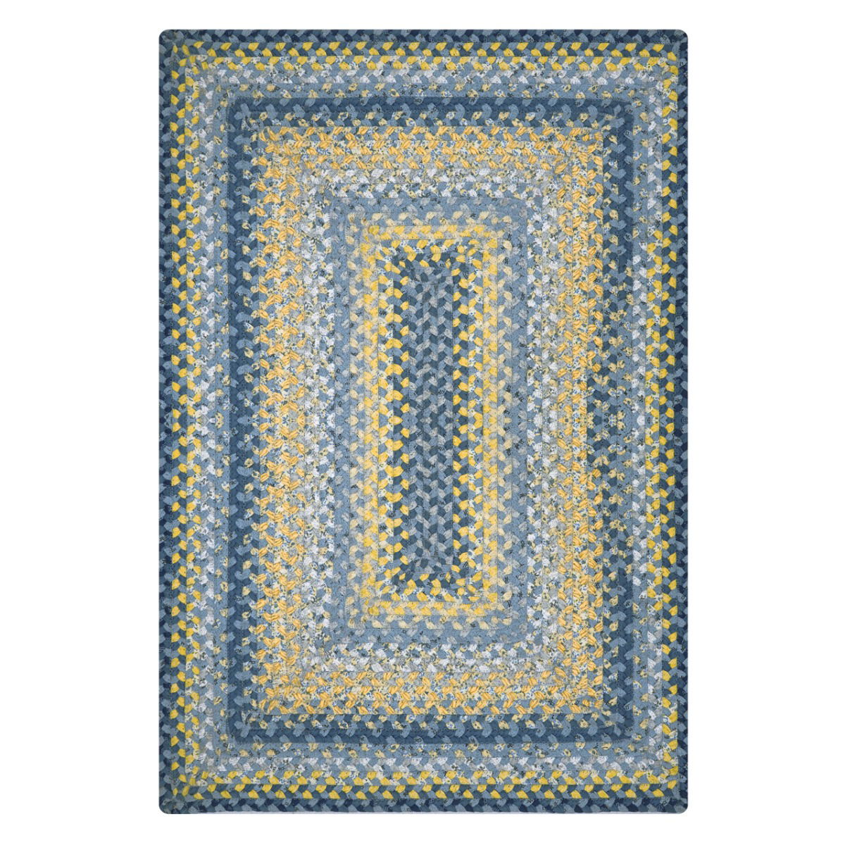 Sunflowers Blue & Yellow Cotton Rectangular Braided Rug