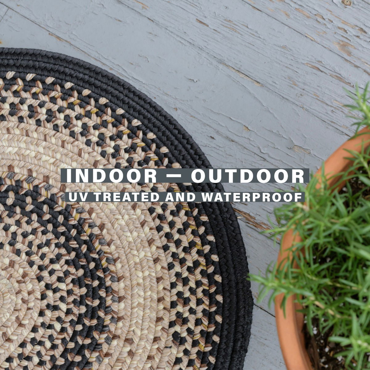 Black Mist oval braided rug for Outdoor