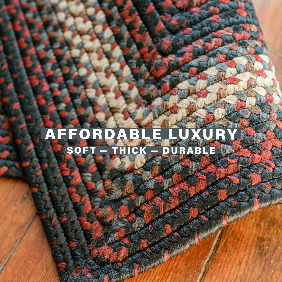 Black and Burgundy Rectangular Ultra Durable Braided Rug for Outdoor Uses