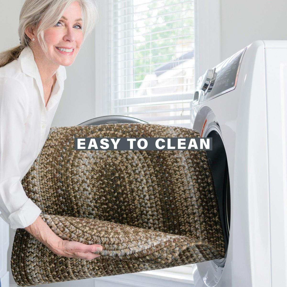 Wildwood brown braided rugs suitable for indoor/outdoor use. Ideal for entryways, kitchens, bedrooms, and pets.