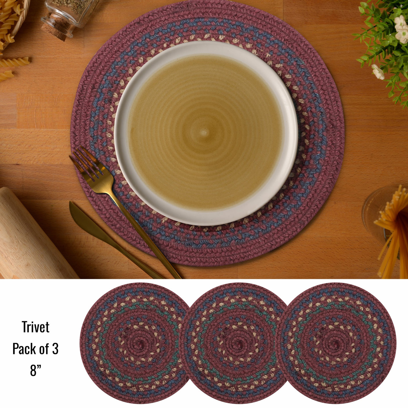 Jamestown Burgundy Jute Braided Accessories