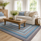 Cape Cod Blue Braided Jute Area Rug for Coastal Country Decor