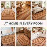 Amber Leaf Brick Red Braided Jute Rugs for Country Decor