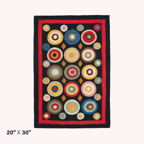 Coin Rug with Multicolor Motifs on Black for Modern Decor