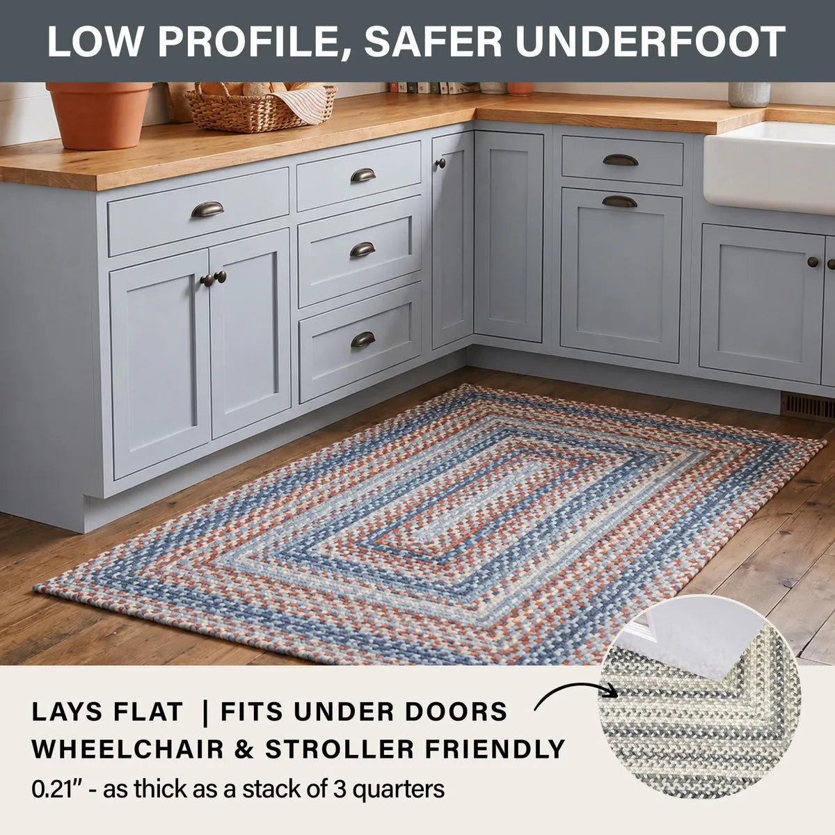Cape Cod Blue Braided Jute Area Rug for Coastal Country Decor