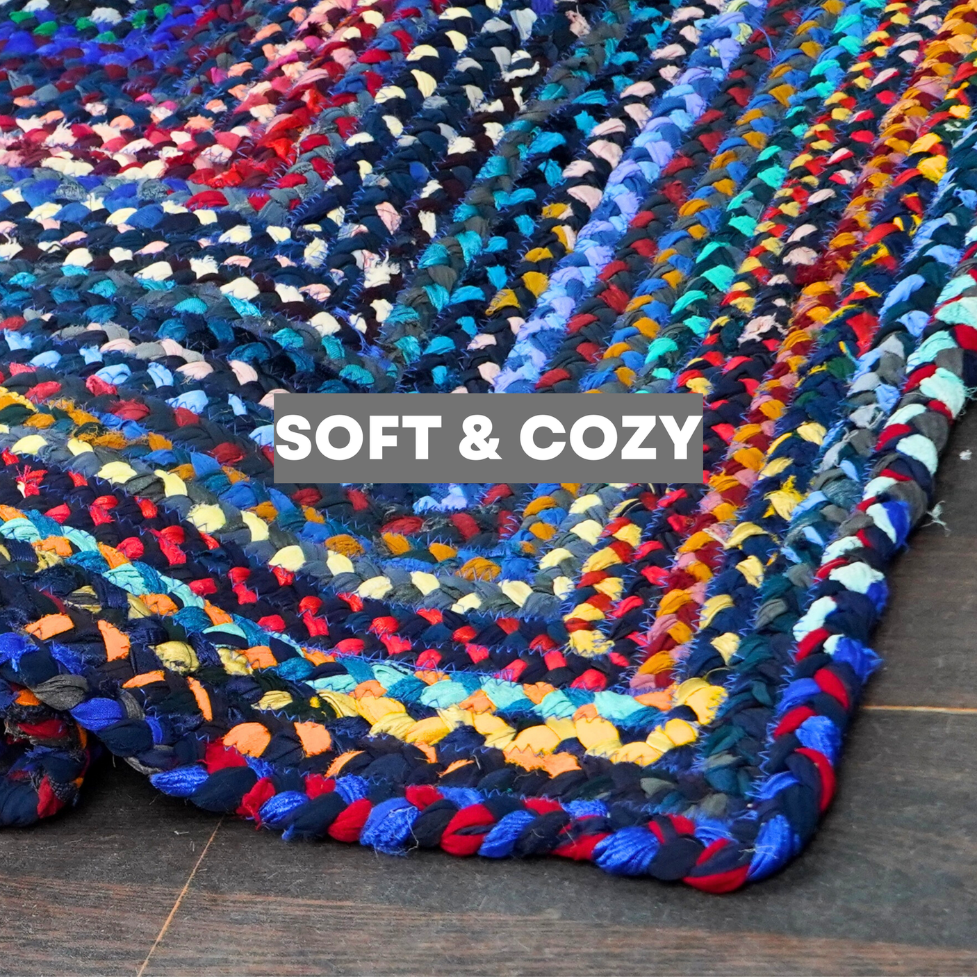Bohemian Blue Polyester Braided Rectangular Rugs