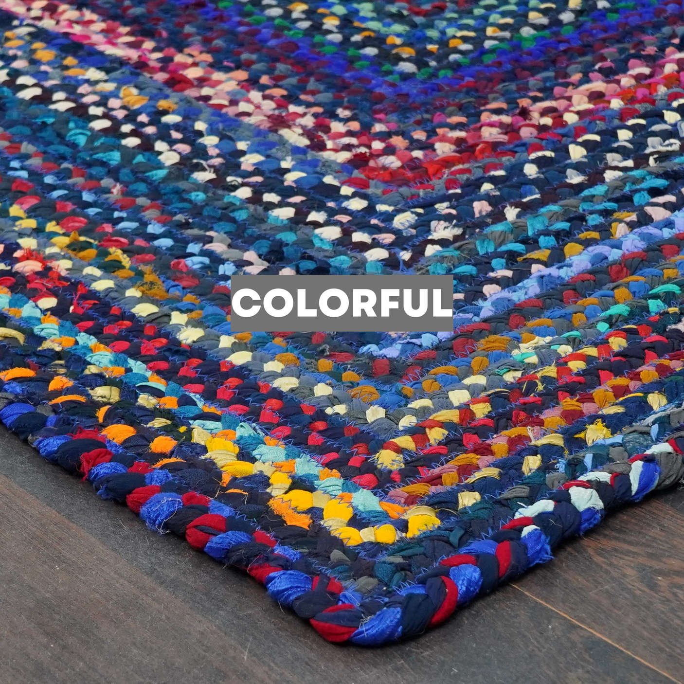 Bohemian Blue Polyester Braided Rectangular Rugs