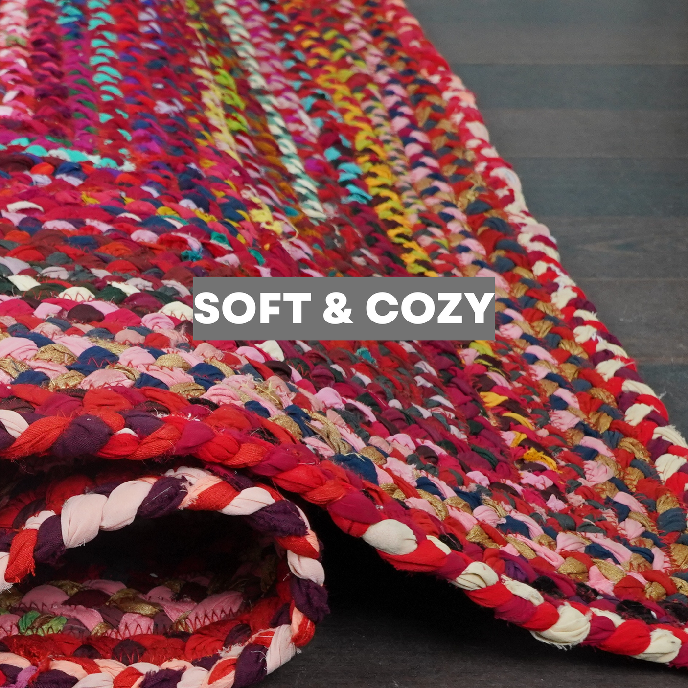 Bohemian Red Polyester Braided Rectangular Rugs