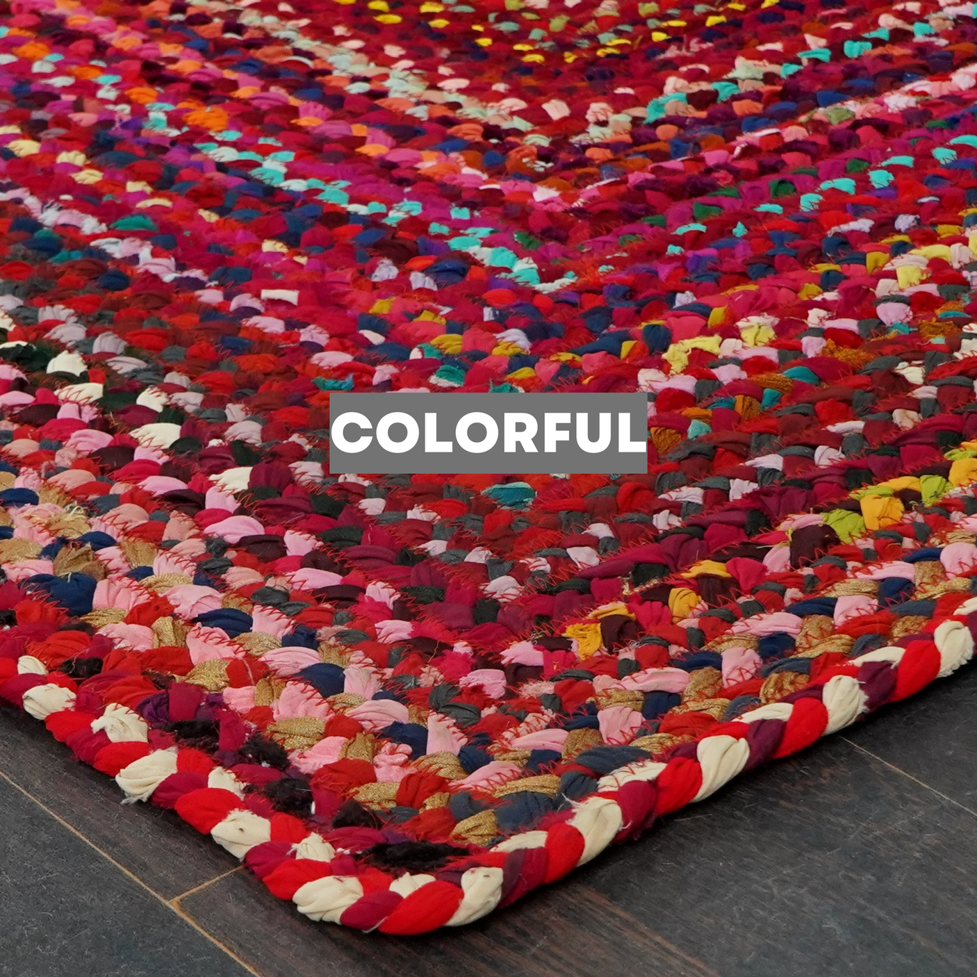 Bohemian Red Polyester Braided Rectangular Rugs