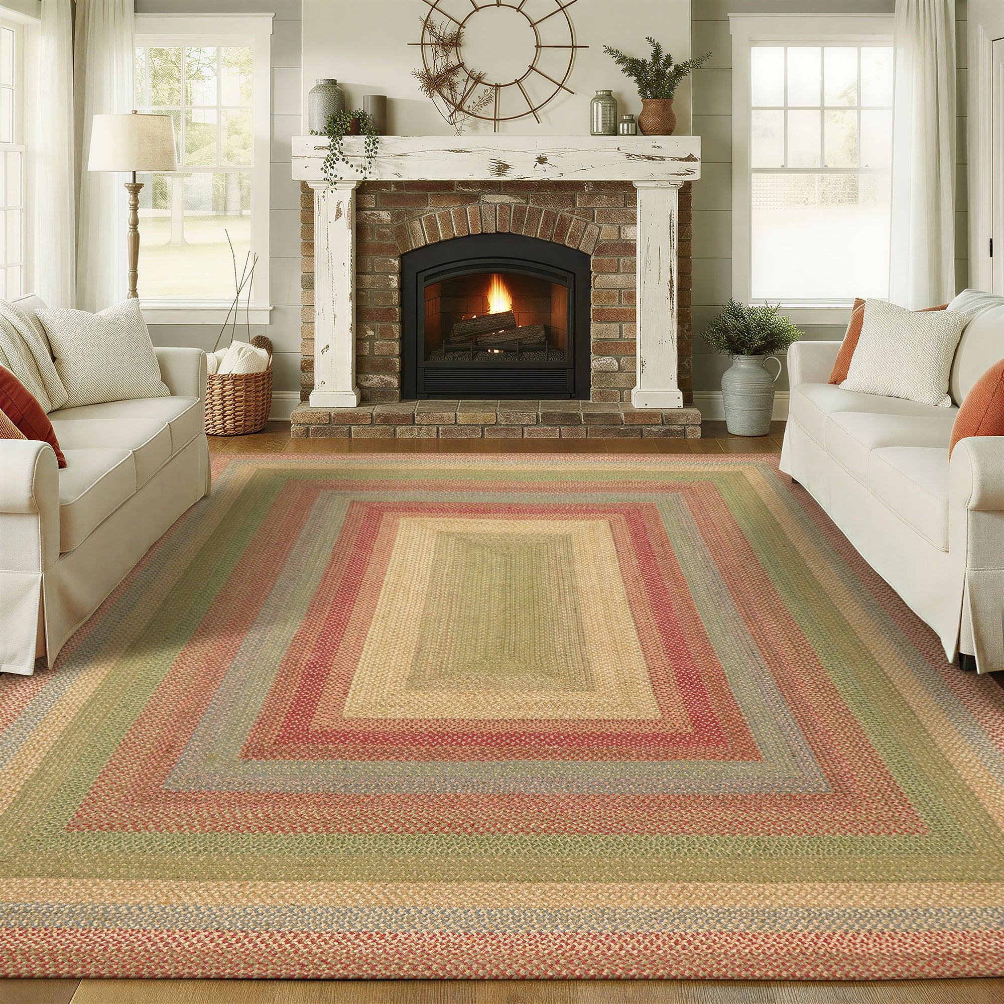 Azalea Red - Tan - Beige - Blue, Reversible Jute Braided