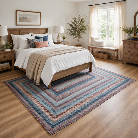 Cape Cod Blue Braided Jute Area Rug for Coastal Country Decor