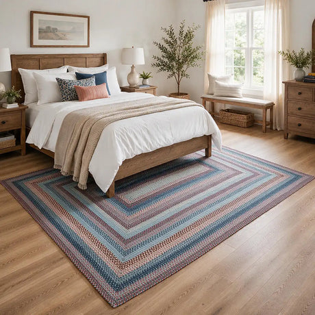 Cape Cod Blue Braided Jute Area Rug for Coastal Country Decor