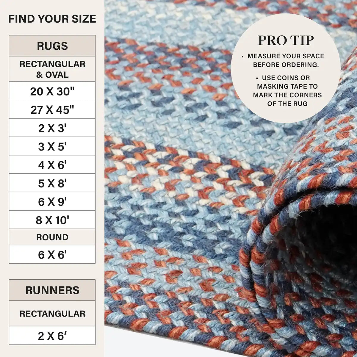 Cape Cod Blue Braided Jute Area Rug for Coastal Country Decor