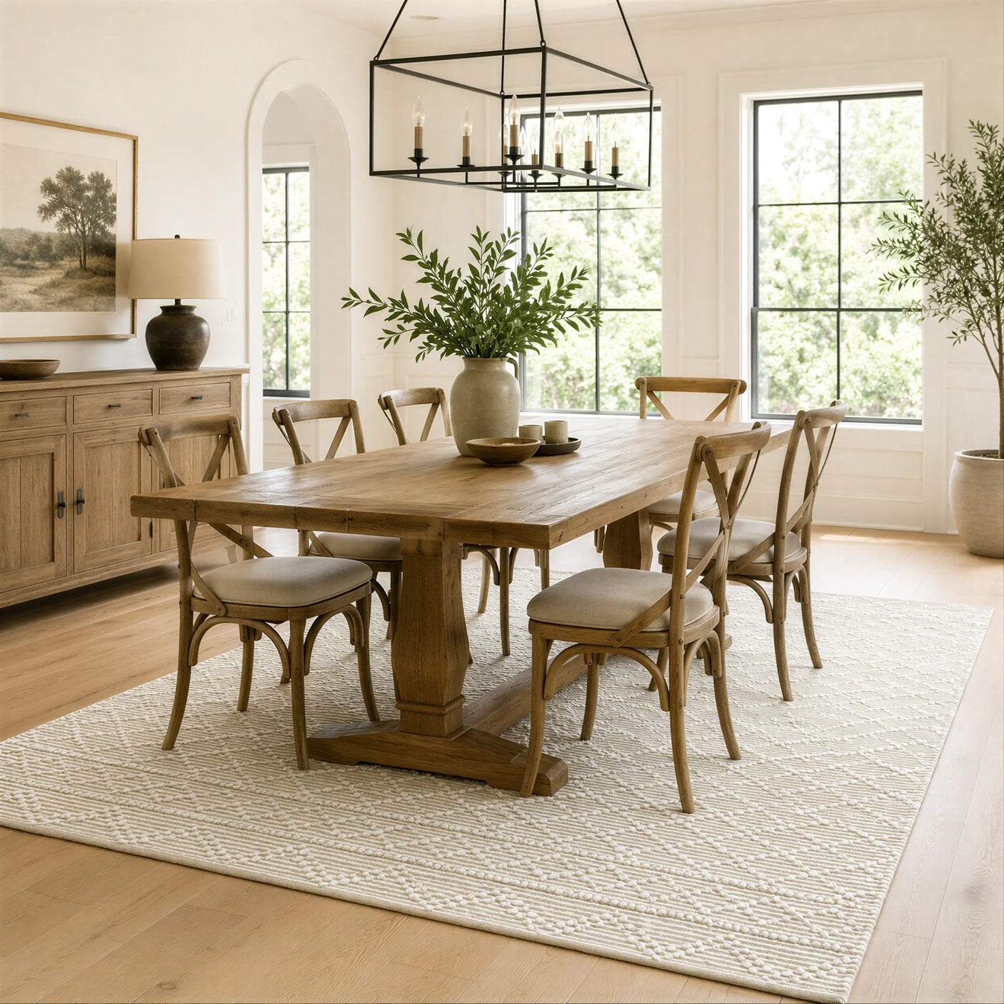 Mica Hand Spun Jute Rug with Raised Diamond Trellis, Looped Yarn, Linen White and Tan
