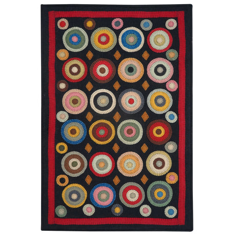 Coin Rug with Multicolor Motifs on Black for Country Decor