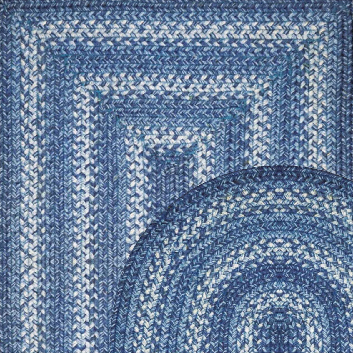 Denim Blue Braided Oval Jute Rugs