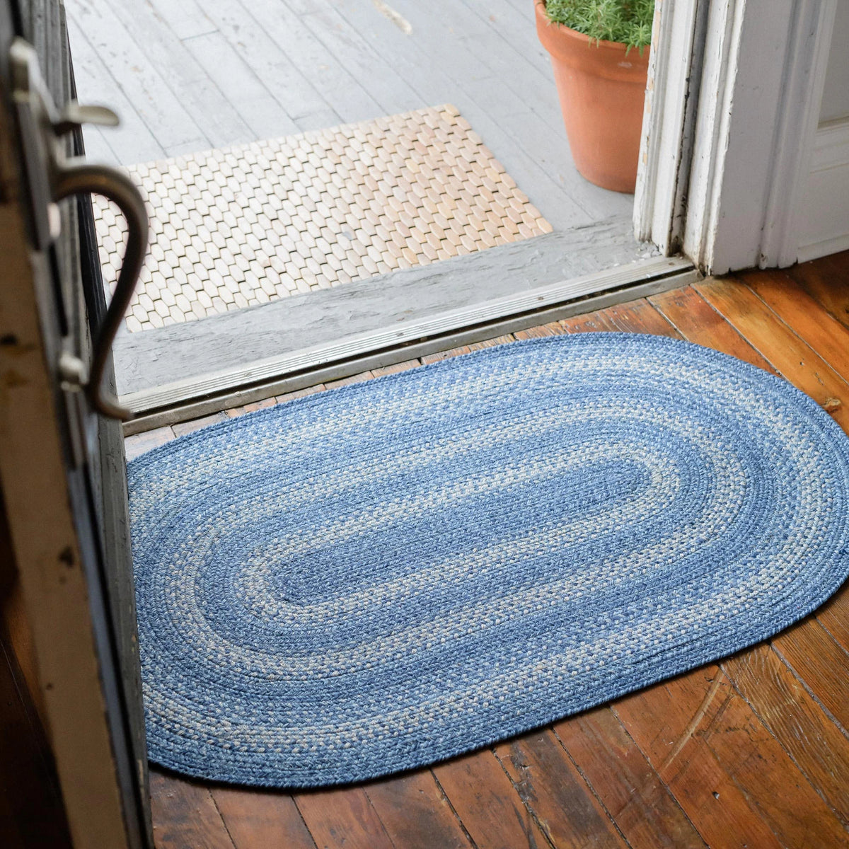 Denim Blue Braided Oval Jute Rugs