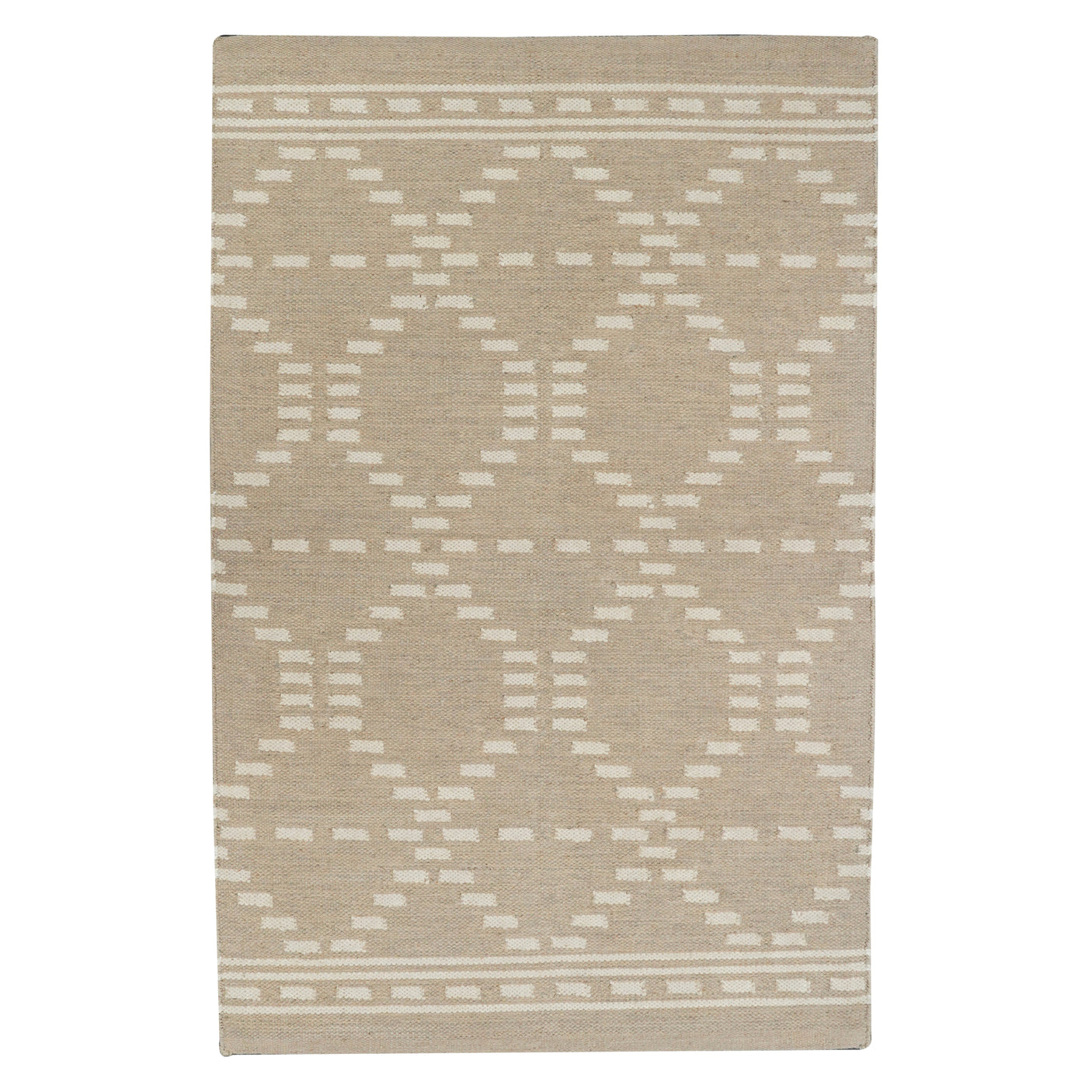 Dune Warm Brown Diamond Jute Rug with White Dotted Lines and Premium Cotton Backing