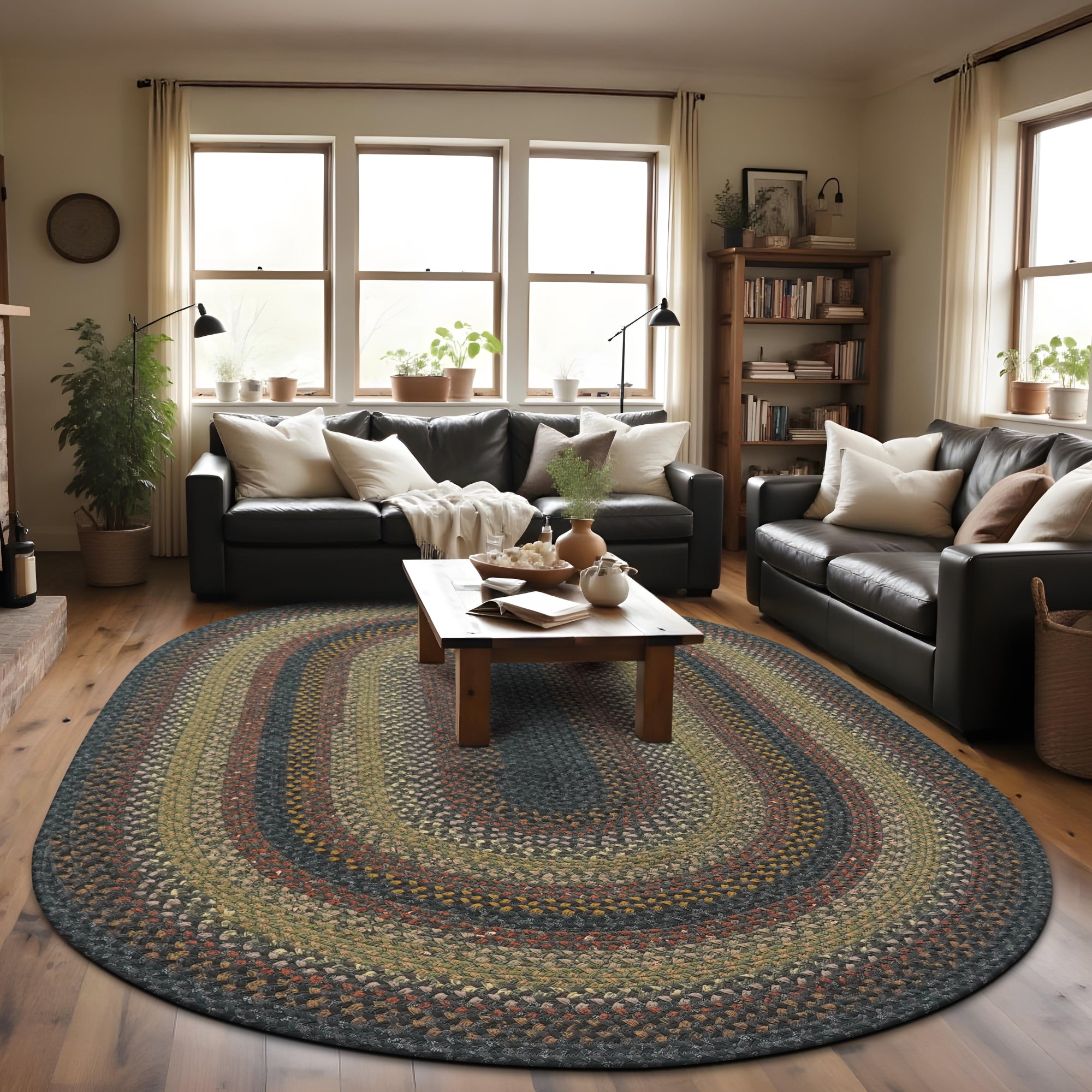 Homespice Enigma Black, Khaki Oval Area Rug 20 x 30