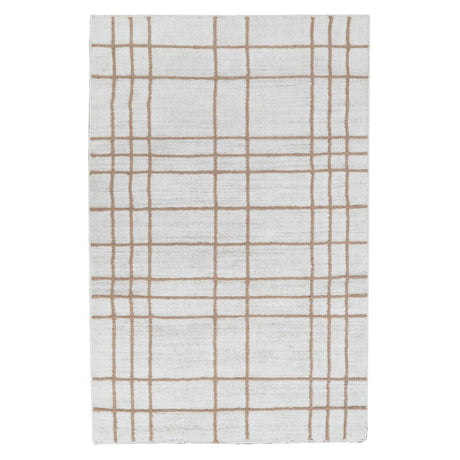 Faye Hand Embroidered Jute Windowpane Rug with Cotton Backing, Linen White & Beige