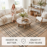 Nell Hand Embroidered Jute Windowpane Rug with Cotton Backing, Modern Farmhouse