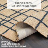Nell Hand Embroidered Jute Windowpane Rug with Cotton Backing, Modern Farmhouse