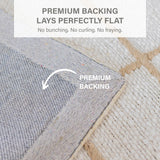 Faye Hand Embroidered Jute Windowpane Rug with Cotton Backing, Linen White & Beige