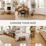 Nira Hand Spun Jute Rug, Raised Diamond Trellis with 3D Looped Yarn Detailing