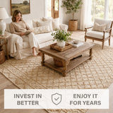 Nira Hand Spun Jute Rug, Raised Diamond Trellis with 3D Looped Yarn Detailing