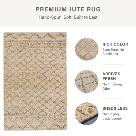 Nira Hand Spun Jute Rug, Raised Diamond Trellis with 3D Looped Yarn Detailing