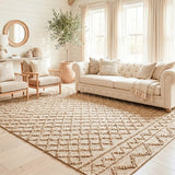 Nira Hand Spun Jute Rug, Raised Diamond Trellis with 3D Looped Yarn Detailing